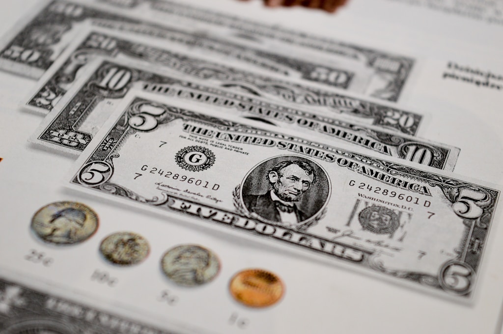 US Dollar Bills showing currency design details