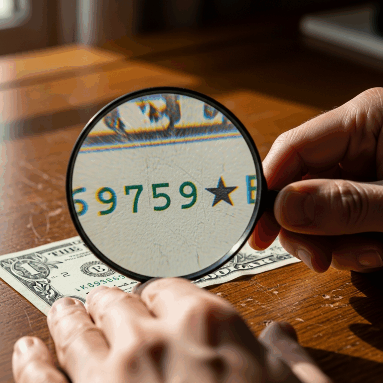 close up of a us dollar bill serial number with a star symbo 20260331 081617